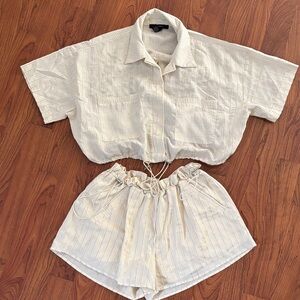Forever 21 Cream and Black Striped Set | Size Small top and bottom